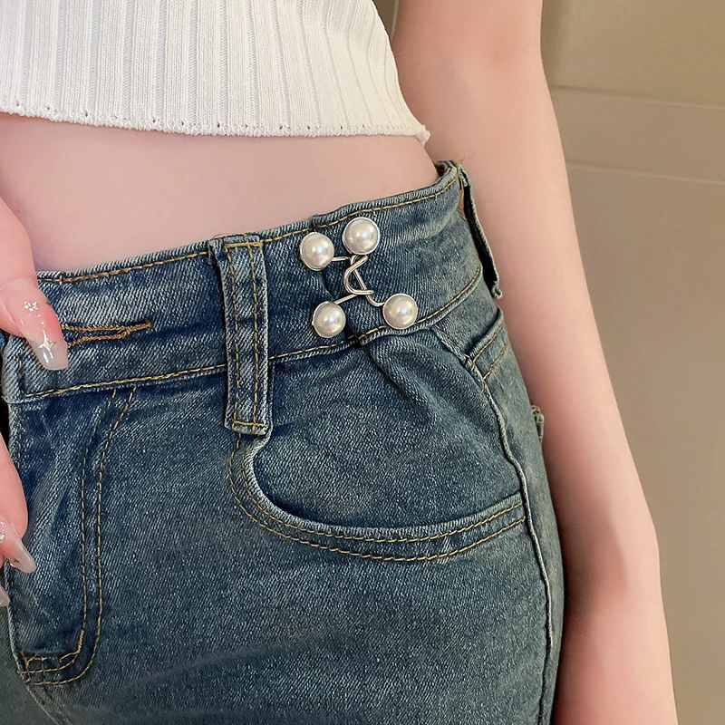 2pcs Skirt Pants Tighten Waist Brooches Jeans Adjustable Waist Clip Button Pearl Women's Brooch Set DIY Clothing Accessories - Image 4