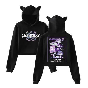 Hot Movie Print Cat Ears Long Sleeve Crop Tops Girls Fashion Hoodie Harajuku Streetwear Hoodie Women 2025 Girls Clothing