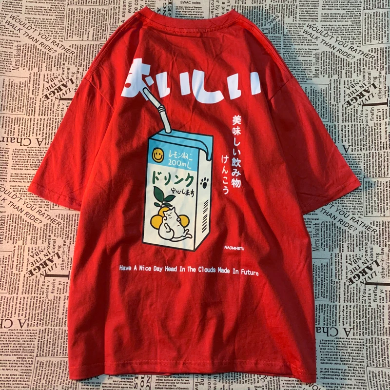 Cute Japanese Cat Print Oversized T-shirt Women Men Short Sleeve Loose Casual Tee Shirt Streetwear Tops Cotton Harajuku Clothing - Image 2