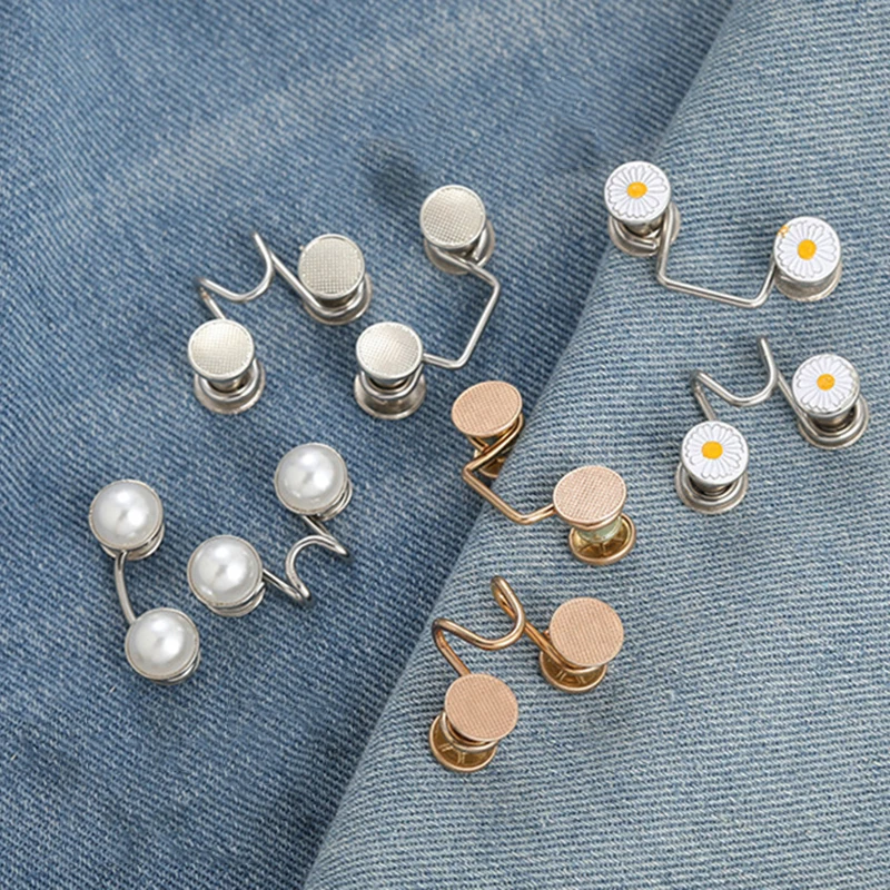2pcs Skirt Pants Tighten Waist Brooches Jeans Adjustable Waist Clip Button Pearl Women's Brooch Set DIY Clothing Accessories - Image 3