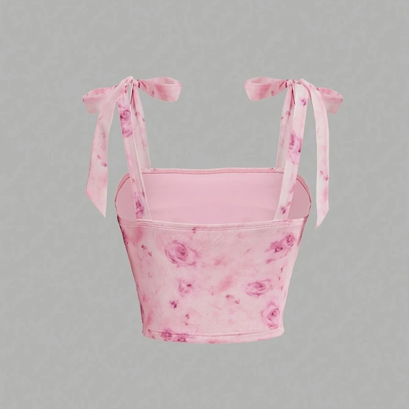 Solid Tie Shoulder Ruched Wide Strap Slim Fit Crop Top Women Clothing Summer 2025 Y2K Clothes Pink Backless Camis Top Streetwear - Image 6